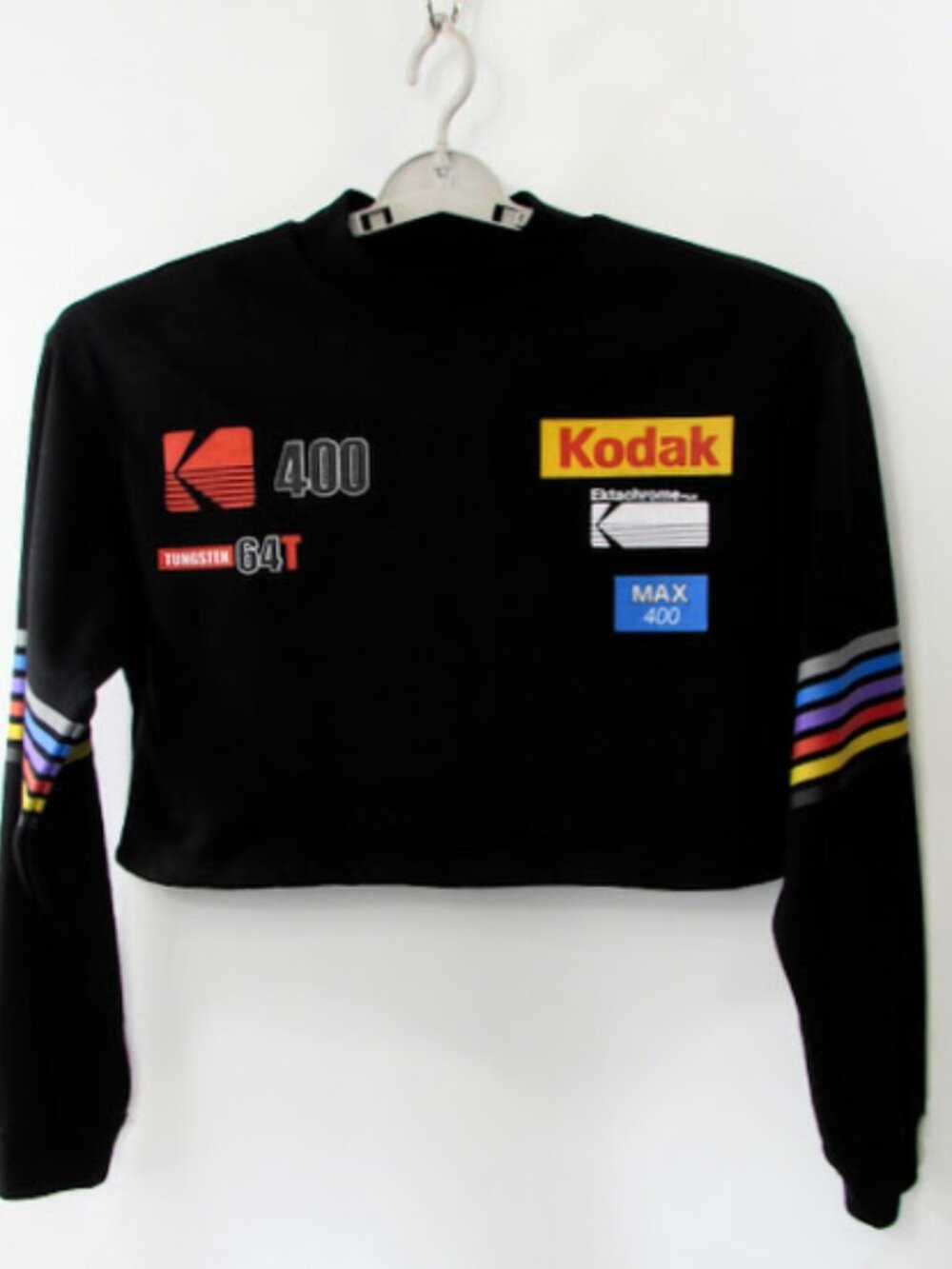 Kodak Logo Graphic Knit Cropped Long Sleeve Sweatshirt Size Medium